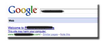 Google warning on hacked site